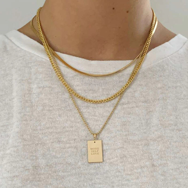 Square Engraved Pendant Chain
